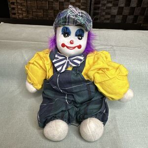 Vintage Hand Painted‎ Porcelain Face Clown Jester Doll Bean Bag Polka Dot 7"